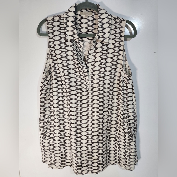 Joan Vass Linen Sleeveless Black and White Patterned Women's Dress, Size Large - Picture 1 of 10